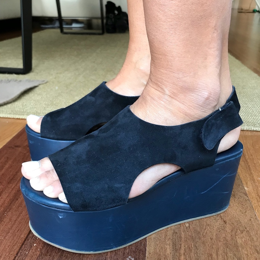 Dark Blue Suede Wedges